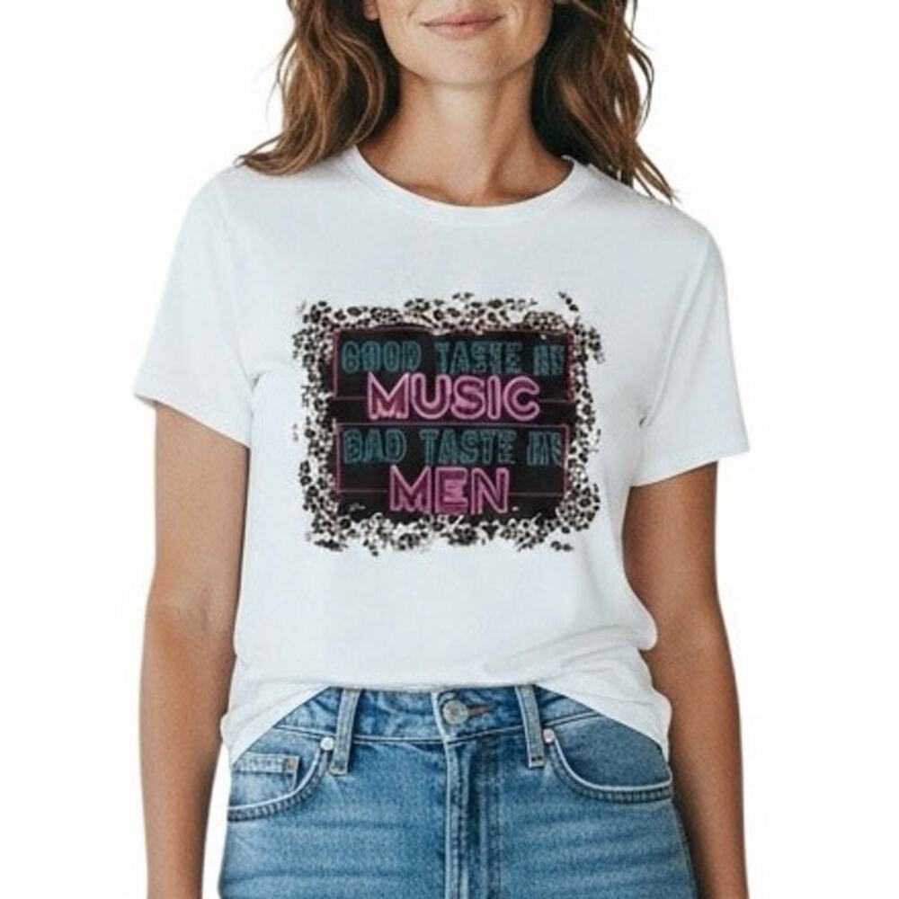 Gildan Good Taste In Music Bad Taste In Men Funny Graphic T-Shirt White XL